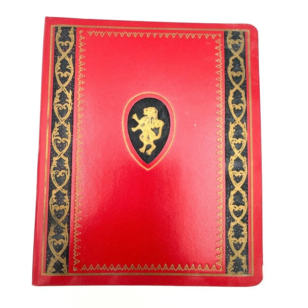 Vintage Address Book Binder Red/Gold Embossed Lion Crest on Front Unused